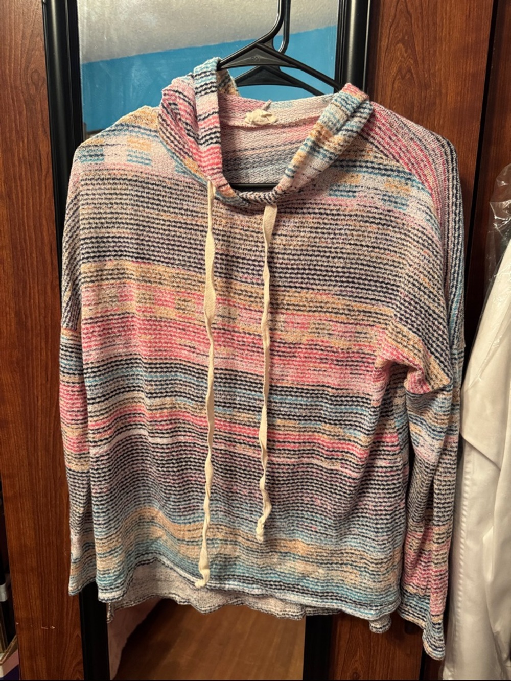 Lovely Melody Pastel Stripe Cowl Neck Sweater in Pink, Blue & Cream